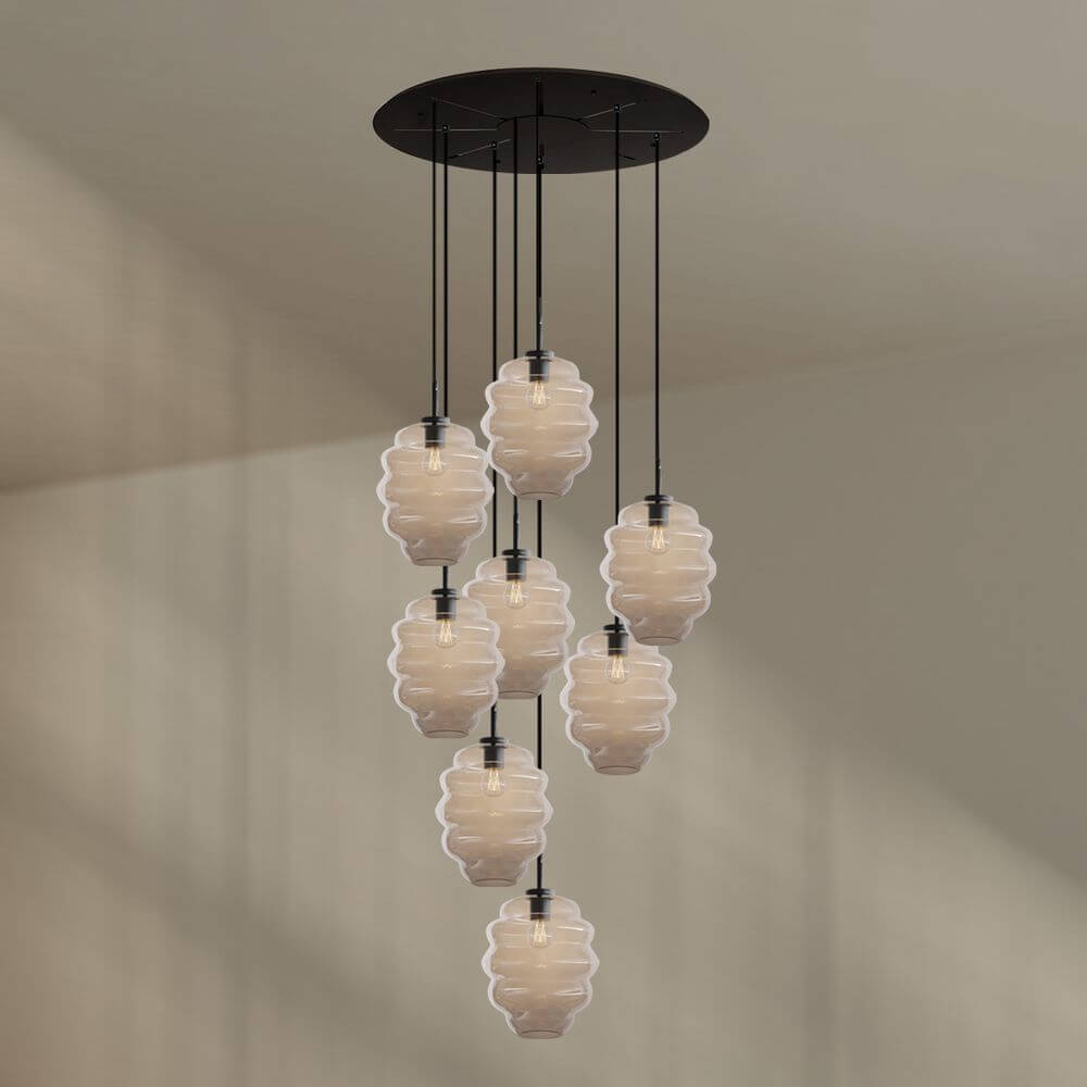 s.luce Echos Galerieleuchte 8-flammig Ø 80cm Baldachin Ø 25cm mit kunstvollem Glasdesign und harmonischem Lichtspiel.