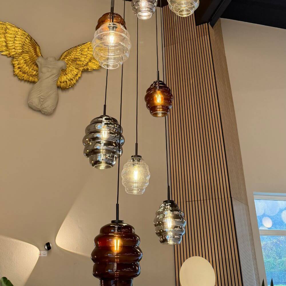 s.luce Echos Galerieleuchte 8-flammig Ø 80cm Baldachin Ø 25cm mit kunstvollem Glasdesign und harmonischem Lichtspiel.