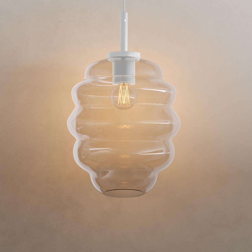 s.luce Echos Glas Galerie-Pendelleuchte Aufhängung 500cm Weiß mit ovalem, strukturiertem Glasdesign