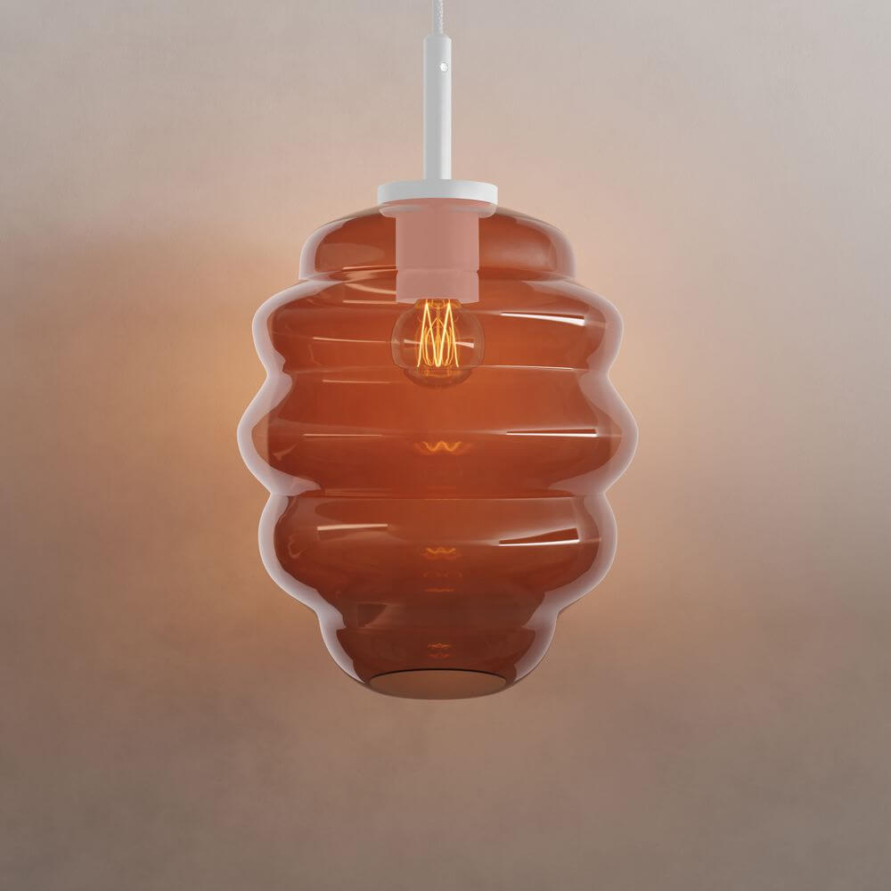 s.luce Echos Glas Galerie-Pendelleuchte Aufhängung 500cm Weiß in elegantem Design mit bronzefarbenem Glas.