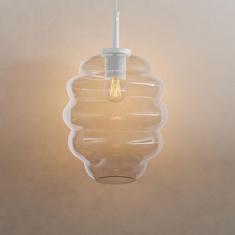 s.luce Echos Glas-Hängelampe Aufhängung 150cm Weiß - elegante und moderne Pendelleuchte mit ovalem, strukturiertem Glas.
