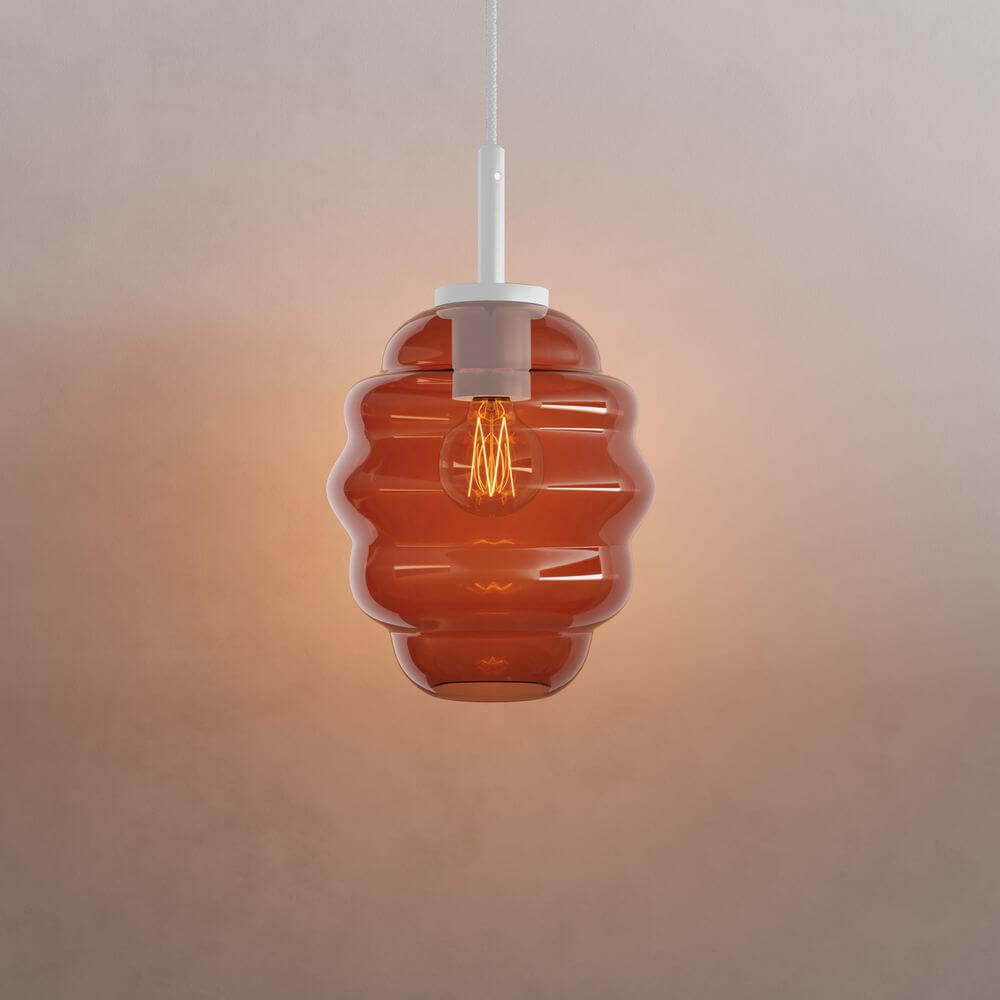 s.luce Echos Glas-Hängelampe Aufhängung 150cm Weiß – ovale, strukturierte Glasform in eleganten Farben.