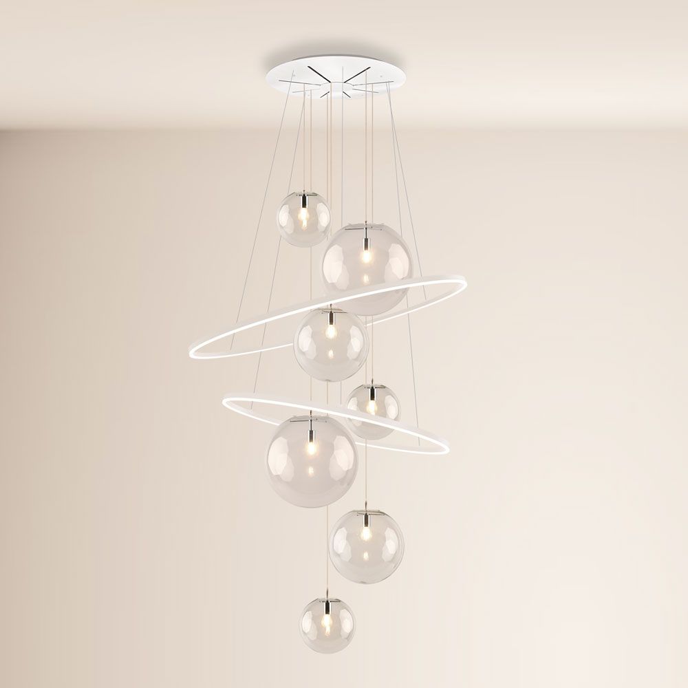 s.luce Galaxy XXL LED gallery lamp Lámpara anular de 8 luces globos de cristal