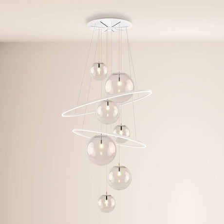 s.luce Galaxy XXL LED 8-light gallery lamp ring light glass spheres with modern round glass spheres and LED rings.