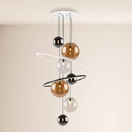 s.luce Galaxy XXL LED 8-light gallery lamp ring light glass spheres with modern glass spheres and metal ring.