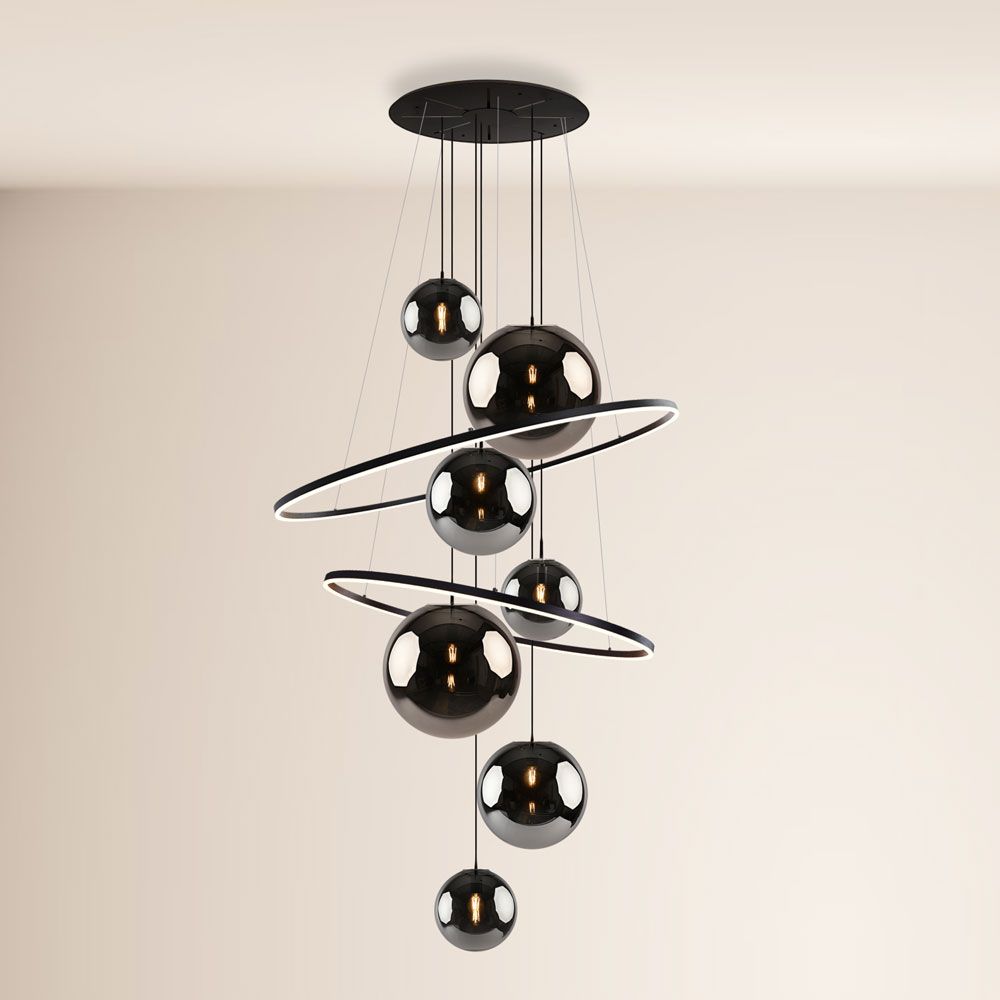 s.luce Galaxy XXL LED gallery lamp Lámpara anular de 8 luces globos de cristal