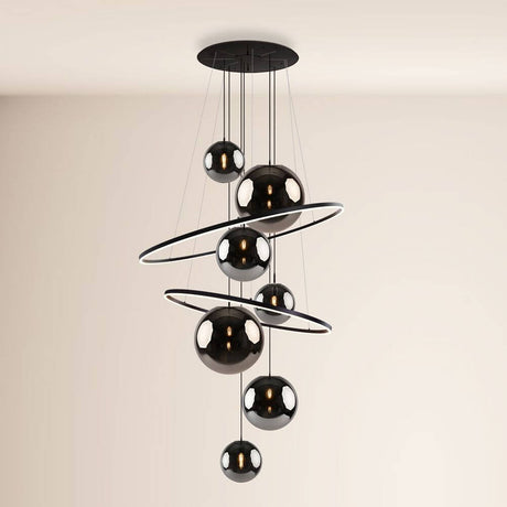 s.luce Galaxy XXL LED 8-light gallery lamp ring light glass spheres in modern design with floating glass spheres.