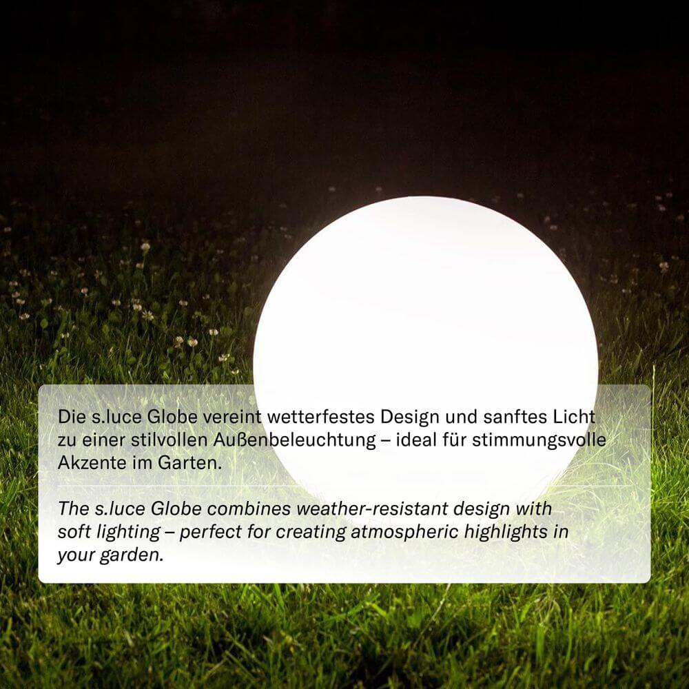 s.luce Globe pro langlebige Garten Außenkugel Weiß - stilvolle Außenbeleuchtung für stimmungsvolle Akzente im Garten.
