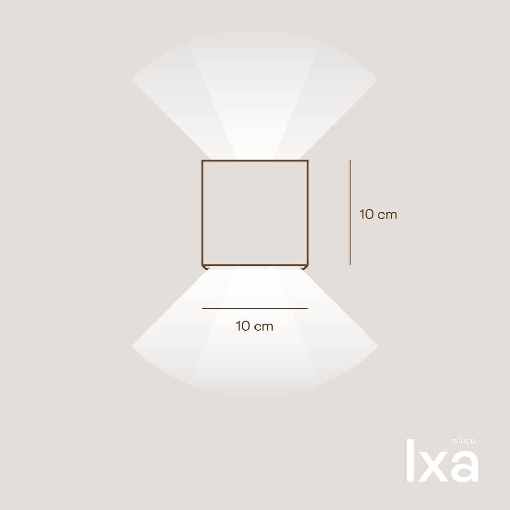 s.luce Ixa LED Wandlamp verstelbare hoeken binnen & buiten IP44 - maatvoering van de lamp met lichtverdeling.