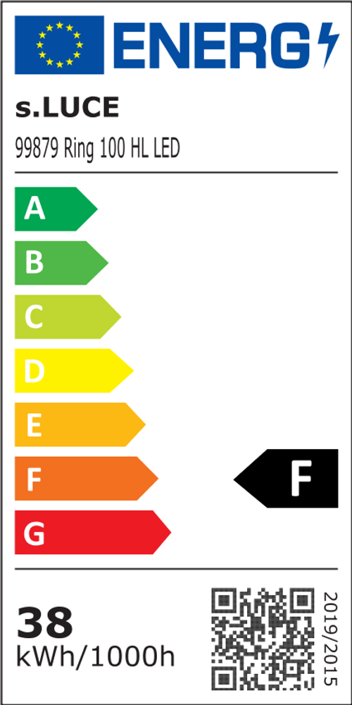 s.luce LED Étiquette d’efficacité énergétique pour Suspension Ring à 2 lampes excentrée avec évaluation F et consommation en kWh