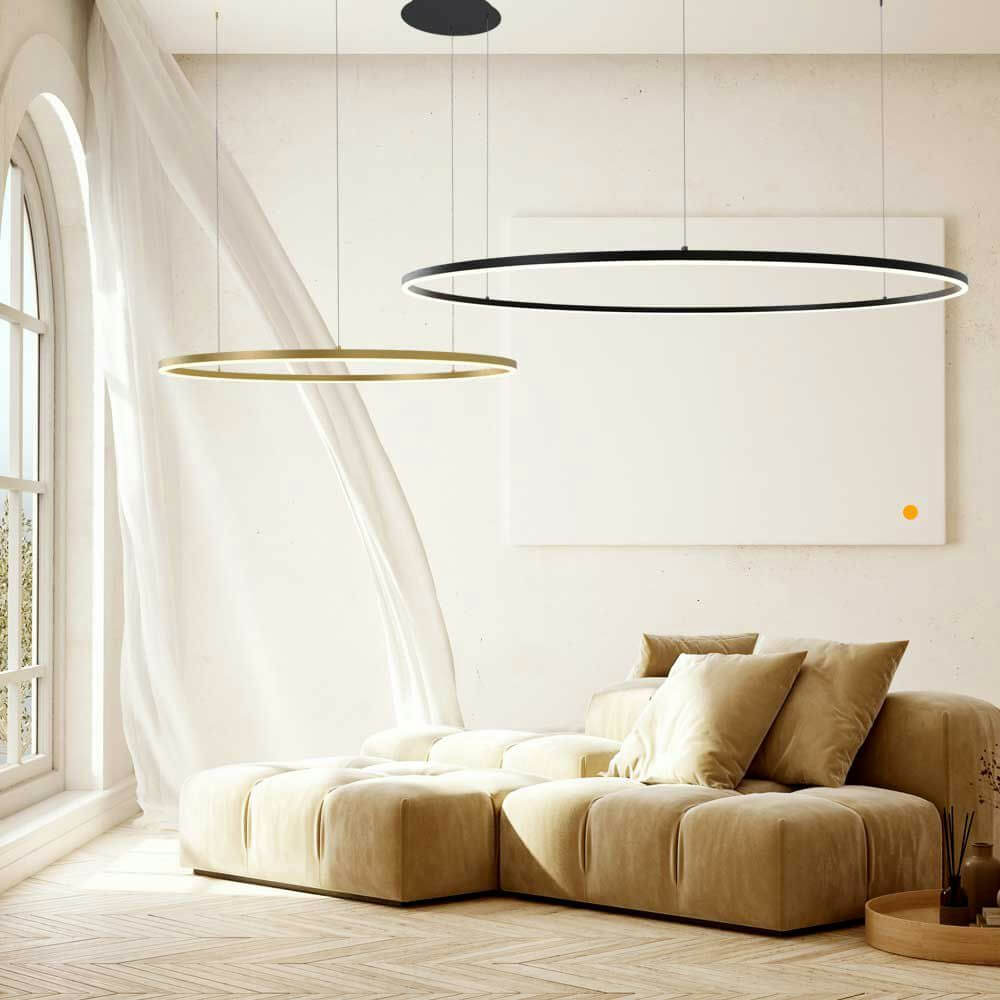 s.luce LED Ring Hängelampe 2-flammig Exzentrisch in modernem Raumdesign.