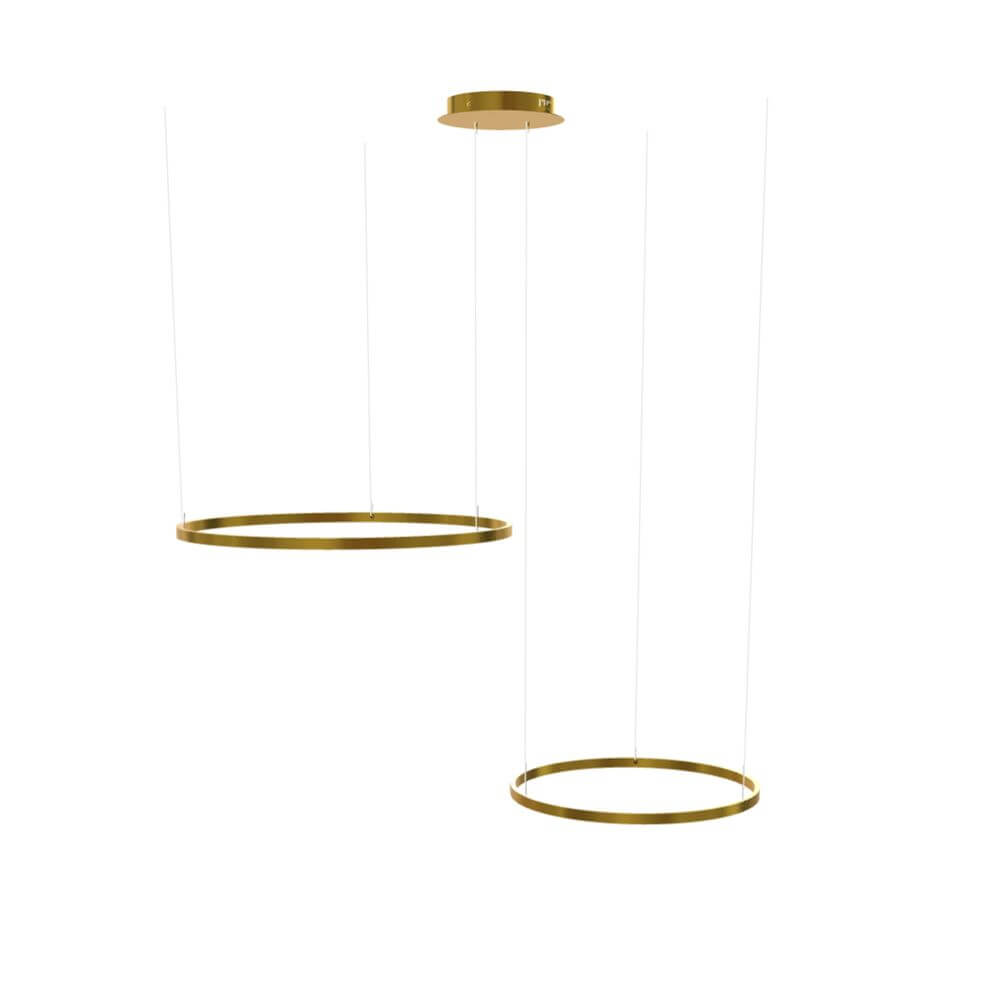 s.luce LED Ring Hängelampe 2-flammig Exzentrisch in modernem Design mit goldenen Ringen.