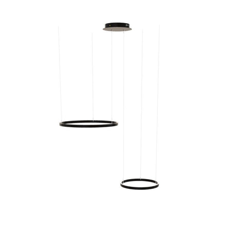 s.luce LED Ring pendant lamp 2-light eccentric in black with two luminous rings.
