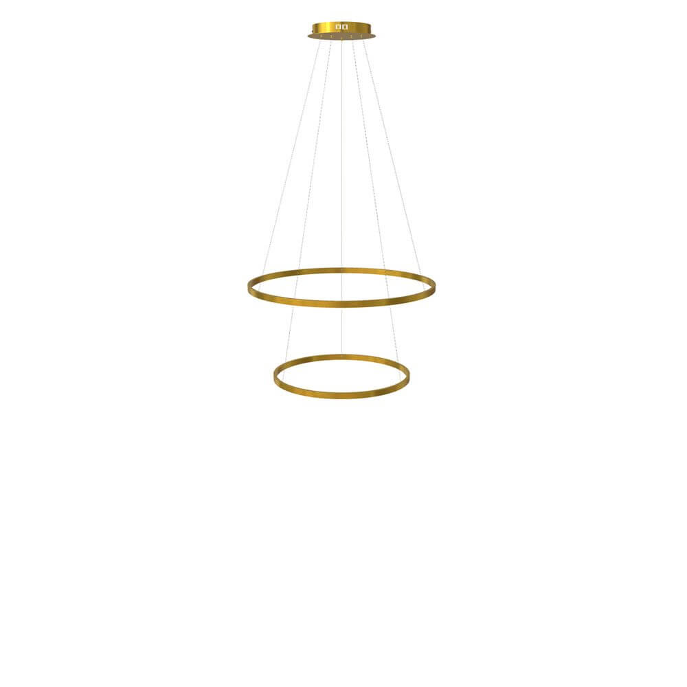 s.luce LED ring pendant light 2-flame central with two golden rings for stylish lighting.