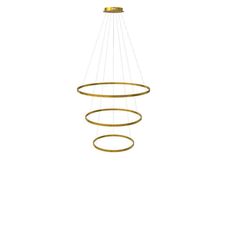 s.luce LED Ring Hängeleuchte 3-flammig Zentrisch, elegante Pendelleuchte mit drei Ringen in gold.