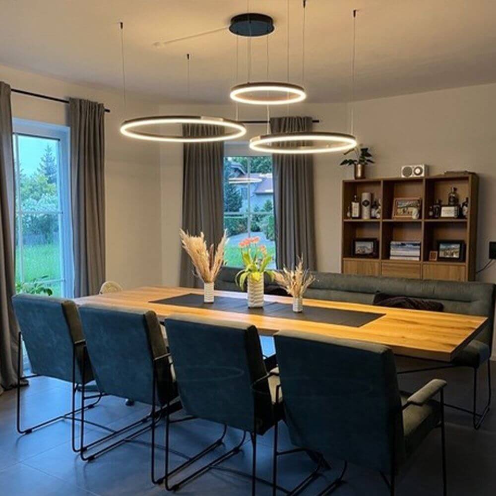 s.luce Lampa wisząca LED Ring 3-płomieniowa ekscentryczna nad stołem jadalnym, dla stylowego oświetlenia.
