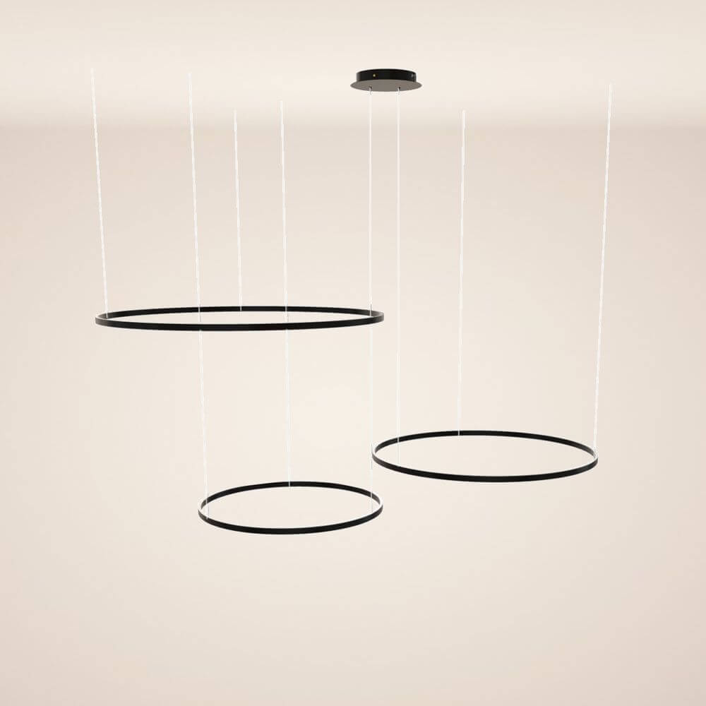 s.luce Lampa wisząca LED Ring 3-płomieniowa ekscentryczna w eleganckim designie z trzema wiszącymi pierścieniami.
