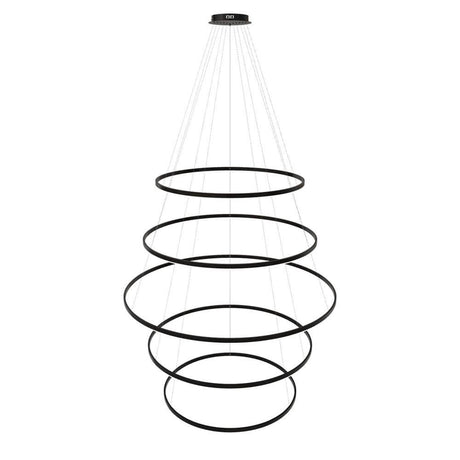 s.luce Anneau LED suspension 5-flammes central avec plusieurs anneaux stylés pour un design d'éclairage moderne.