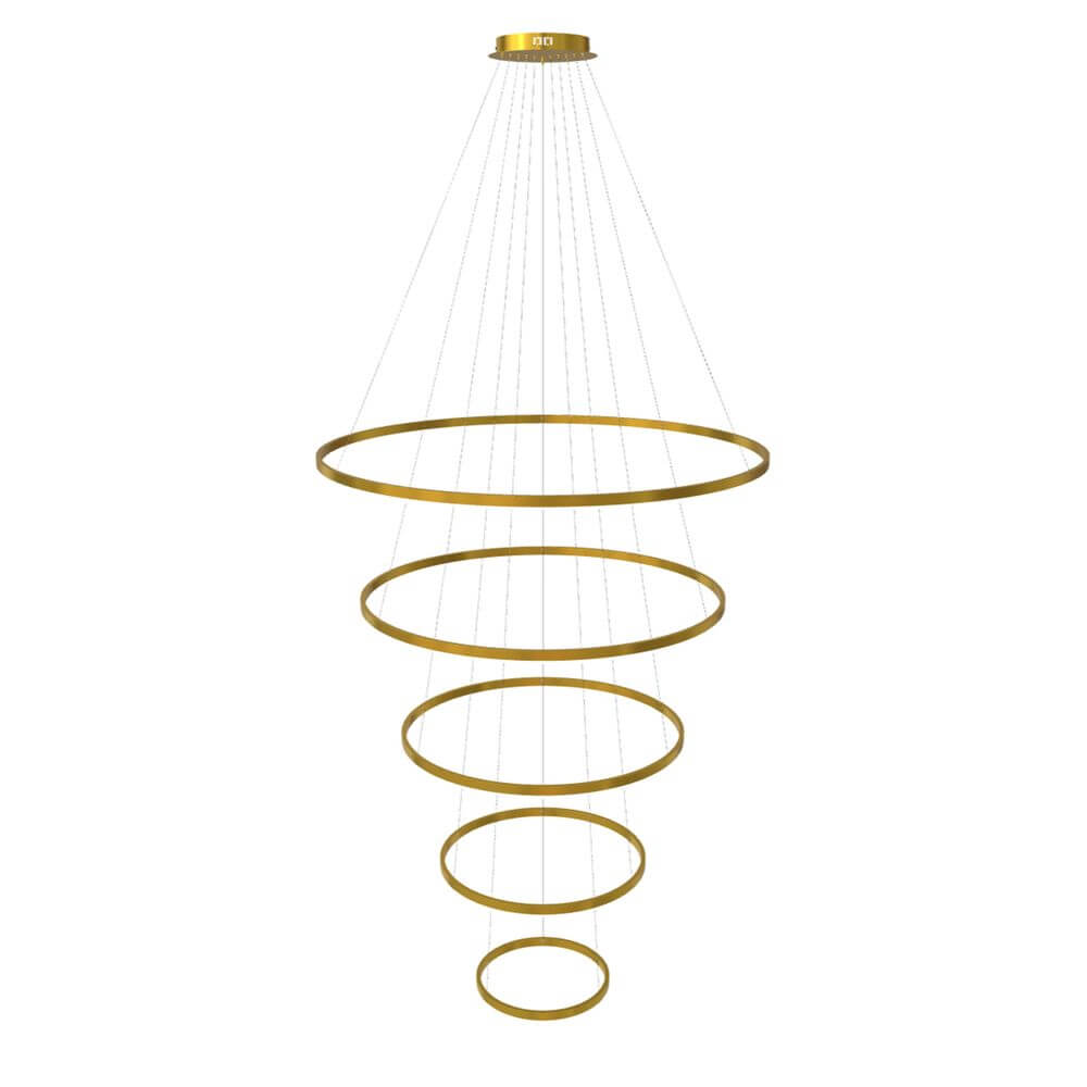 s.luce Suspension LED en anneau 5 flammes centrée - design moderne en or pour un éclairage stylé.