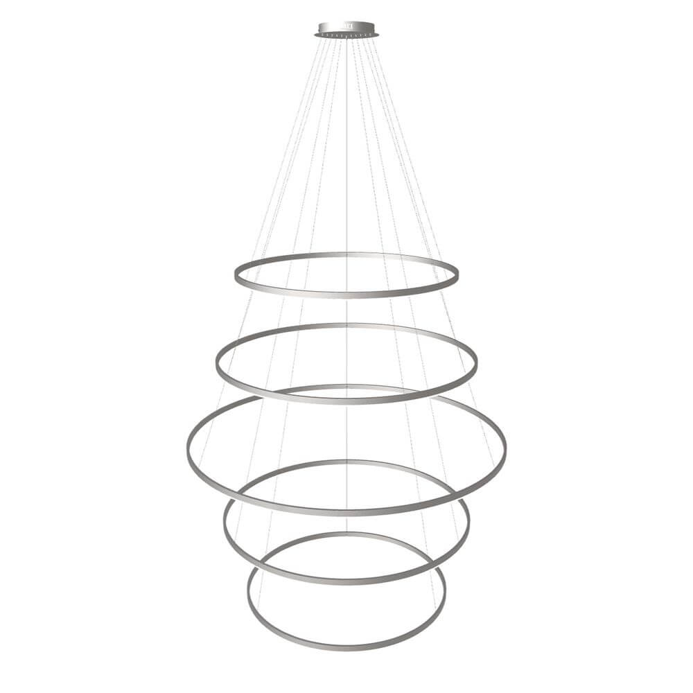 s.luce LED Ring Pendellampa 5-ljuskällor centralt med svävande ringar för modern ljusdesign.
