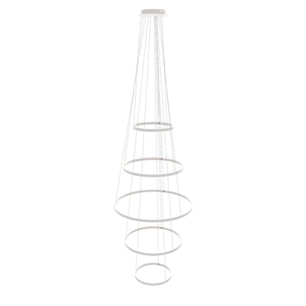 s.luce Suspension LED en anneau 5 flammes centrée dans un design moderne avec cinq anneaux suspendus.