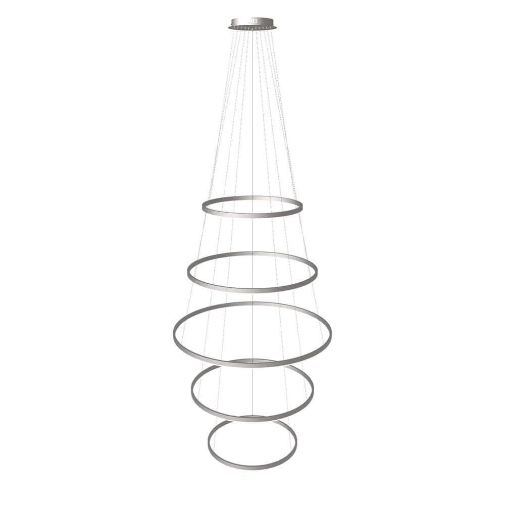 s.luce LED-renkaiden riippuvalaisin 5-lamppuinen keskeinen modernissa muotoilussa, viidellä renkaalla, ihanteellinen suurille tiloille.