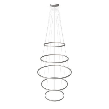 s.luce LED ring pendant light 5-flame central in modern design with five rings, ideal for large rooms.