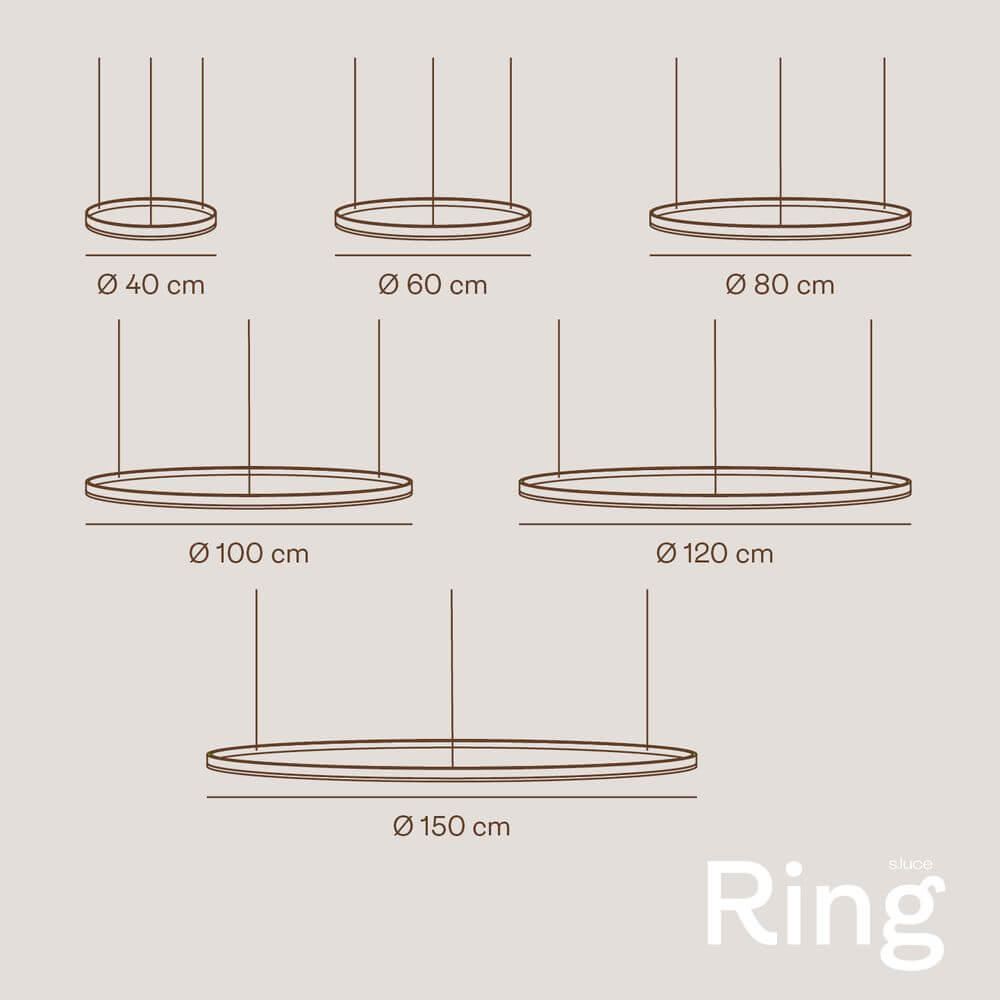 s.luce LED Ring Pendelleuchte rund Direkt oder Indirekt in verschiedenen Größen von 40 cm bis 150 cm.