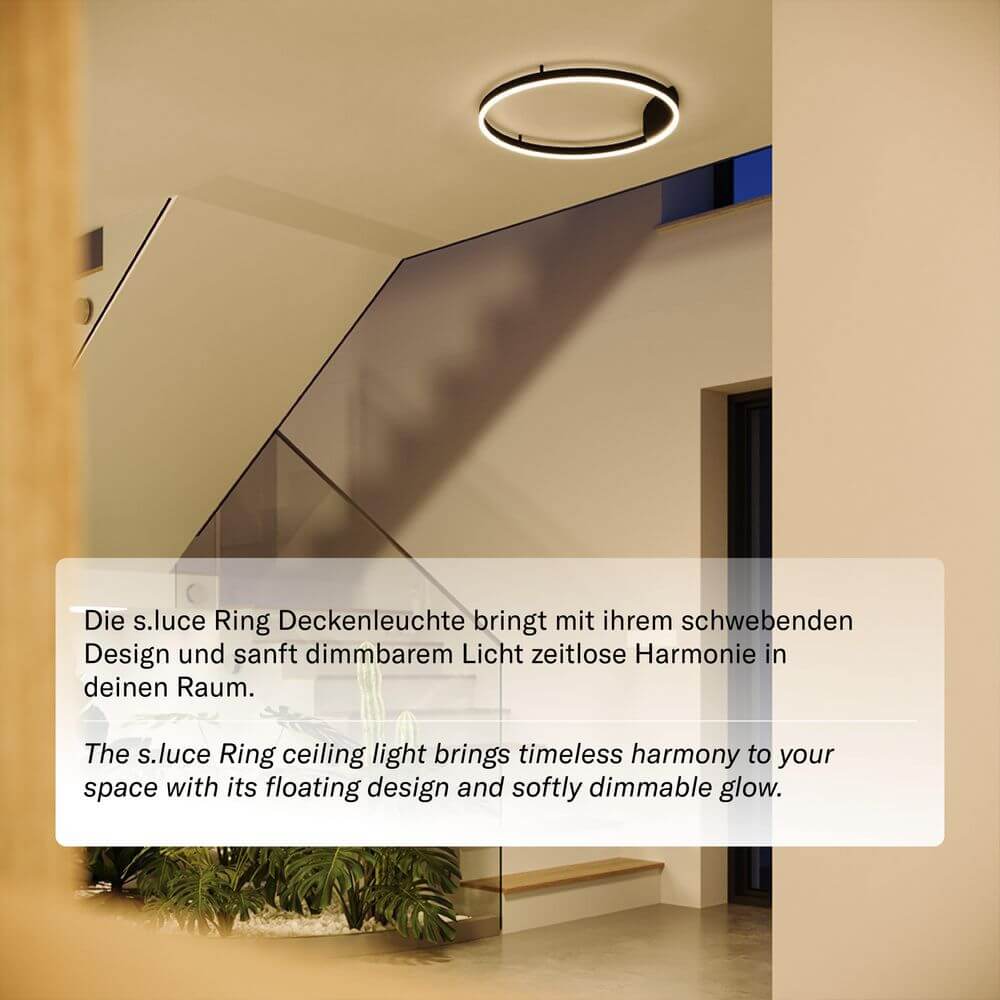 s.luce LED Ring Wandlamp & Plafondlamp Dimbaar modern rond in elegante ruimte met zwevend ontwerp.