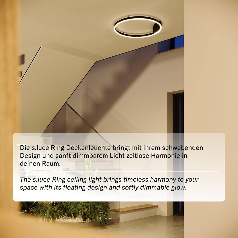 s.luce LED Aplique de parede e candeeiro de teto Ring Regulável moderno redondo em espaço elegante com design suspenso.