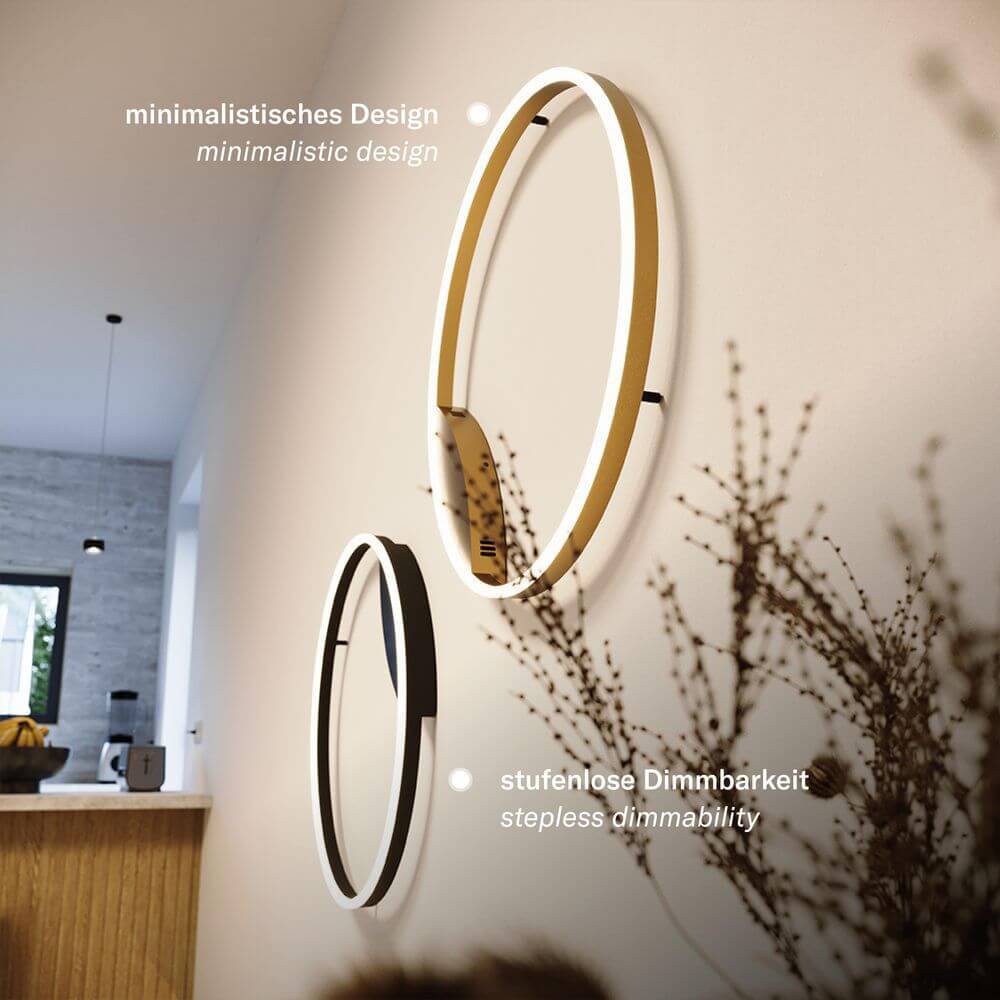 s.luce LED Ring Wandlamp & Plafondlamp Dimbaar modern rond met minimalistisch ontwerp en traploze dimbaarheid.