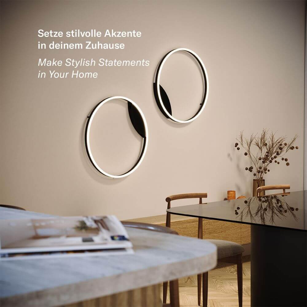 s.luce LED Ring Wandlamp & Plafondlamp Dimbaar modern rond aan wand met stijlvolle accenten in moderne ruimte.