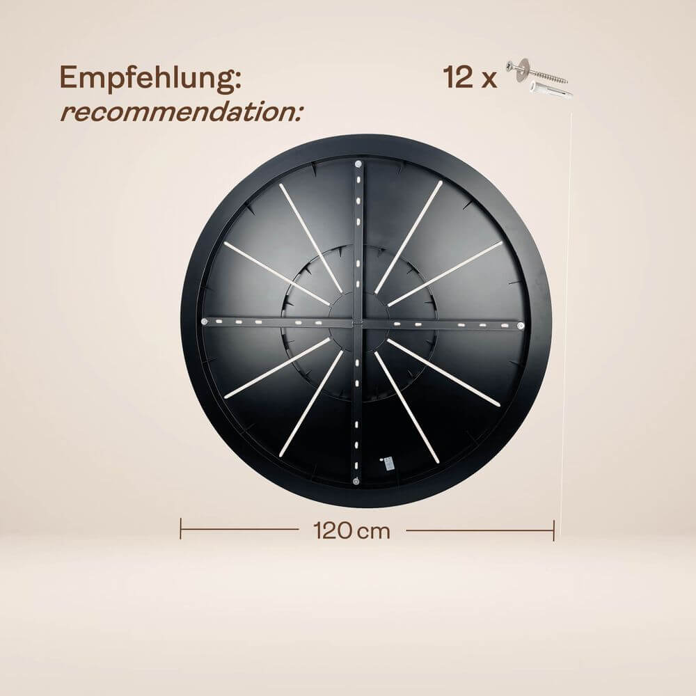 s.luce Modular Mehrfach Hängeleuchten-Baldachin mit 120 cm Durchmesser und 12 Montageschrauben.