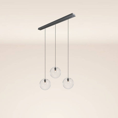 s.luce Orb 3-flammig Ø 30 Esstisch-Pendelleuchte 120cm mit drei transparenten Glaskugeln.