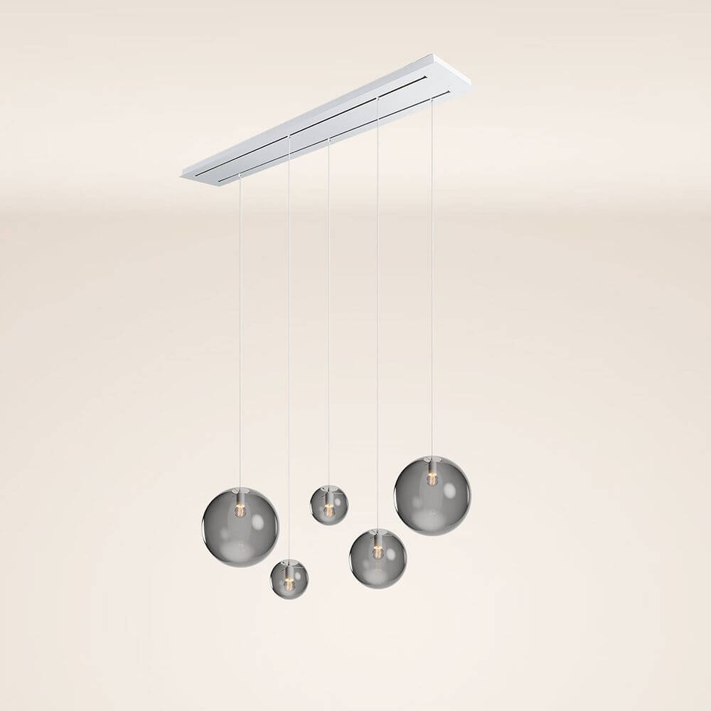 s.luce Orb 5-flammige Esstischlampe 2-reihig 160cm mit fünf hängenden Glaskugeln