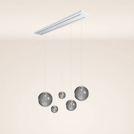 s.luce Orb 5-flammige Esstischlampe 2-reihig 160cm mit fünf hängenden Glaskugeln