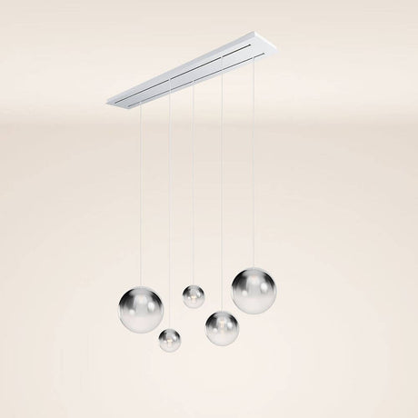 s.luce Orb 5-flammige Esstischlampe 2-reihig 160cm mit glänzenden Glaskugeln und modernem Design