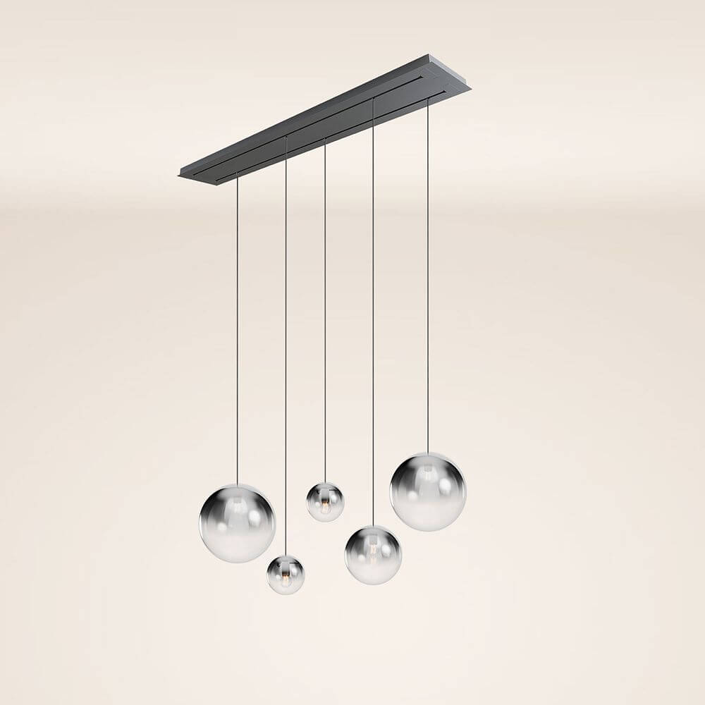 s.luce Orb 5-flammige Esstischlampe 2-reihig 160cm mit eleganten Glaskugeln und schlichter Ausführung
