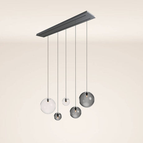 s.luce Orb 5-flammige Esstischlampe 2-reihig 160cm mit eleganten Glaskugeln