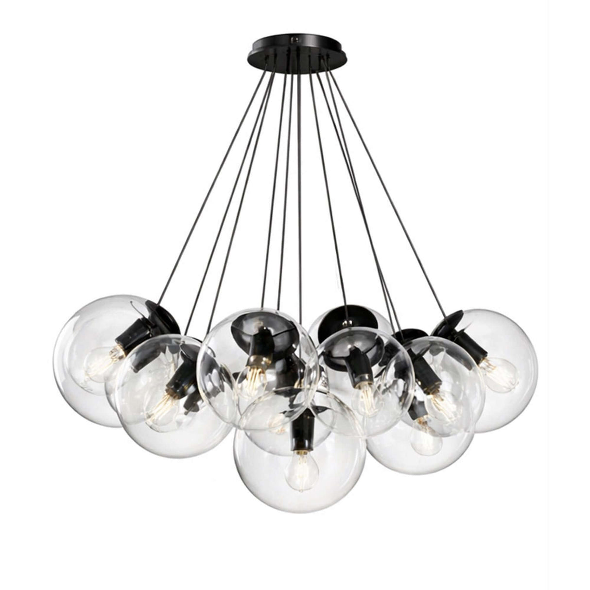 s.luce Orb Cluster Glas-Pendelleuchte 13-flammig 13x20cm mit eleganten, mundgeblasenen Glaskugeln für modernes Wohndesign.