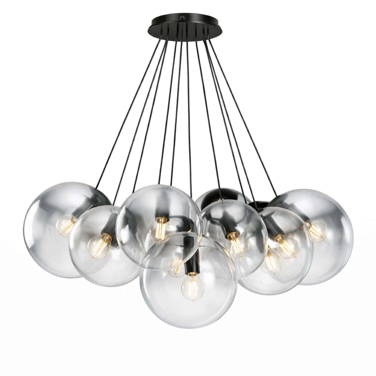 s.luce Orb Cluster Glas-Pendelleuchte 13-flammig 13x20cm, moderne Kugelleuchte für Esszimmer, elegantes Design aus Glas.