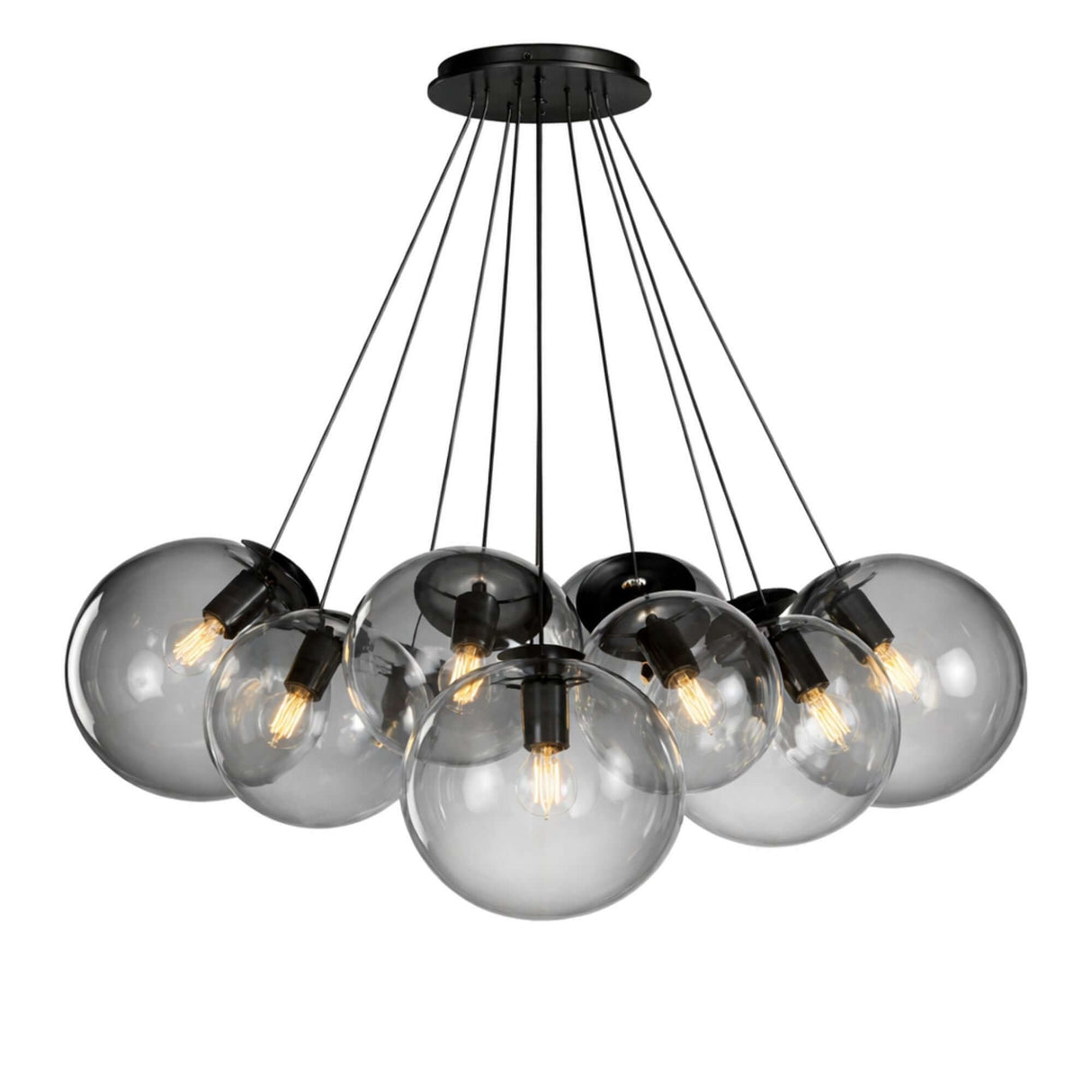 s.luce Orb Cluster Glas-Pendelleuchte 13-flammig 13x20cm in eleganter, moderner Form aus Glas für Wohnzimmer und Esstisch.