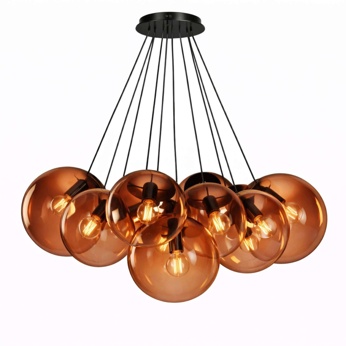 s.luce Orb Cluster Glas-Pendelampe 13-flammig 13x30cm in modernem Design mit rauchigen Glaskugeln, ideal für stilvolle Wohnräume.