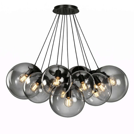 s.luce Orb Cluster Glas-Pendelampe 13-flammig 13x30cm, moderne Pendelleuchte mit 13 eleganten Glaskugeln in Wohnraum.
