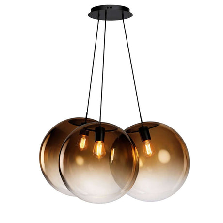 s.luce Orb Cluster Glas-Hängeleuchte 3-flammig 3x40cm mit drei mundgeblasenen Glaskugeln in stilvollem Design.