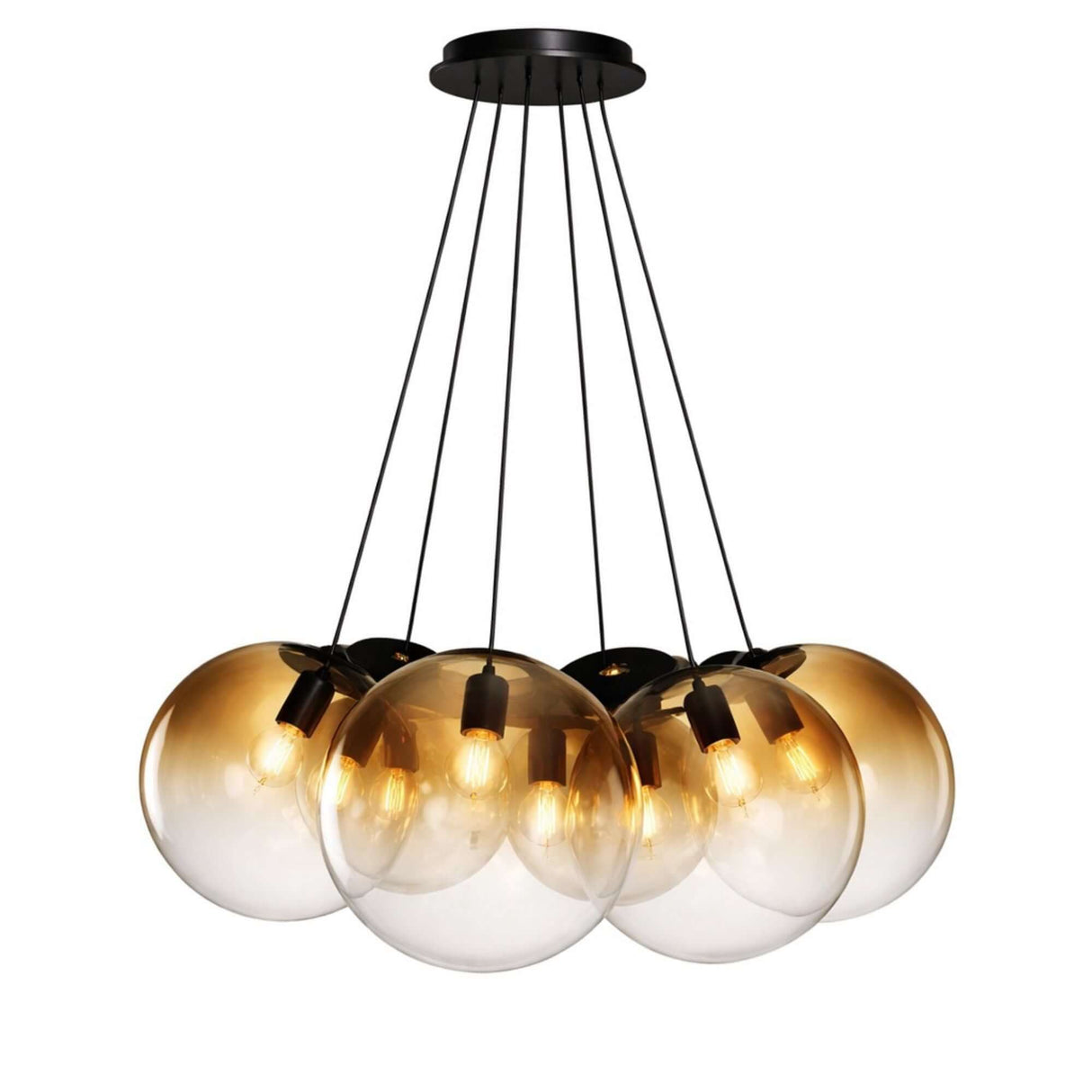 s.luce Orb Cluster Mehrfach-Pendelleuchte 7-flammig 7x20cm aus mundgeblasenem Glas für moderne Wohnräume.