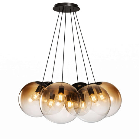 s.luce Orb Cluster Mehrfach-Hängelampe 7-flammig 7x30cm mit sieben mundgeblasenen Glaskugeln in modernem Design.