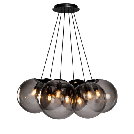 s.luce Orb Cluster Mehrfach-Hängelampe 7-flammig 7x30cm mit sieben mundgeblasenen Glaskugeln in modernem Design.