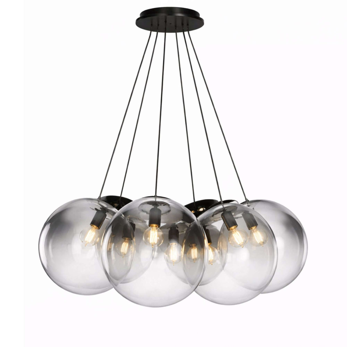 s.luce Orb Cluster Mehrfach-Pendelleuchte 7-flammig 7x40cm in modernem Design mit mundgeblasenen Glaskugeln für stilvolle Räume.