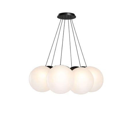 s.luce Orb Cluster Glas-Hängelampe 7-flammig 7x50cm mit sechs weißen Glaskugeln für den modernen Esstisch.